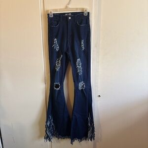 Jay BD Women's Ripped Bell Bottom Jeans - Navy